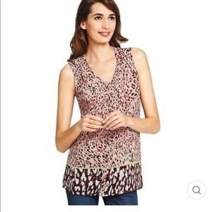 Cabi Beguile Sleeveless Sheer Blouse Pink Animal Print Button Front XS